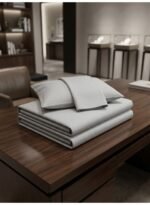 Elegant Hotel-Style King Flat Bed Sheet - Soft Fabric with 300 TC Feel & 1cm Satin Stripes in Rich Royal Grey, 280x270 CM Set (Light Gray, King) - Image 5