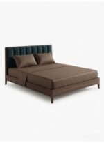 Elegant Hotel-Style King Flat Bed Sheet - Soft Fabric with 90 GSM Feel & 1cm Satin Stripes in Rich Royal Brown, 250x270 CM Set (Brown, King) - Image 2