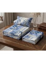 Ever Home Luxury 125 GSM Soft Breathable Flat Bed Sheet Set/Modern Blue & White Botanical Leaf Stripe Pattern/Includes 2 Matching Pillowcases/King Size 270x240 CM - Image 4