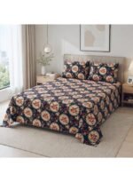 Ever Home 3-Piece Navy Blue Royal Medallion Flat Sheet Package/Ornate Gold & Red Mandala Floral Print / 125 GSM Silk-Touch Breathable Textile/King Size 270x240 CM with 2 Pillow Cases - Image 2