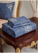3-Piece Premium Quality 150 GSM Microfiber King Size Flat Bed Sheet Set - Dusty Blue with Delicate White Floral Vines, Includes 1 Flat Sheet (270x250 CM) & 2 Pillowcases (50x75 CM) - Image 4