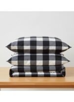 Ever Home Luxury Brushed Microfiber King Flat Sheet Set (270 x 250 CM) – Classic Black & White Buffalo Check Plaid Print with 2 Pillow Covers, Silky-Soft & Breathable Bedding - Image 3