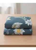 Ever Home Luxury Brushed Microfiber King Flat Sheet Set (270 x 250 CM) – Deep Blue Tropical Water Lily & Palm Leaf Print with 2 Pillow Covers, Silky-Soft & Breathable Bedding - Image 3