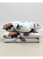 Ever Home Luxury Brushed Microfiber King Flat Sheet Set (270 x 250 CM) – White Rust Orange & Charcoal Floral Botanical Print with 2 Pillow Covers, Silky-Soft & Breathable Bedding - Image 3