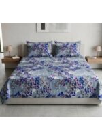 Ever Home 3-Piece Light Blue Floral Flat Sheet Bundle/Vibrant Cobalt Blue & Magenta Blossom Vine Art / 125 GSM Lightweight Soft Textile/King Size 270x240 CM with 2 Pillow Cases - Image 3