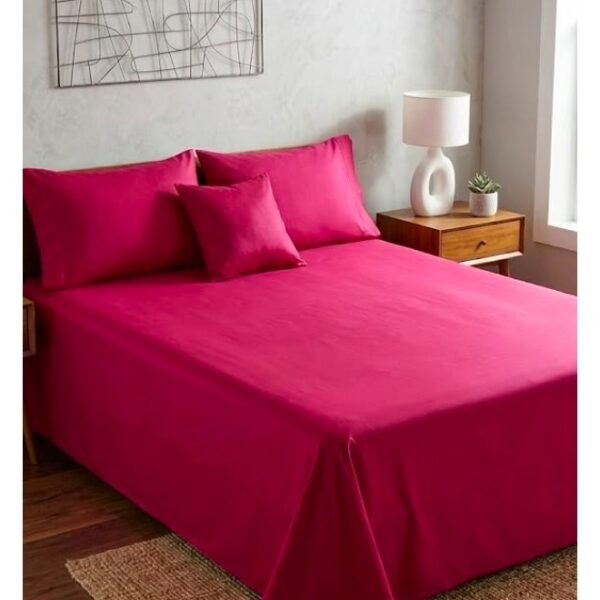 Ever Home 90 GSM Plain Microfiber Bedsheet Set - King Size (250 x 270 CM) with 2 Pillow Covers (50 x 75 CM), Ultra-Soft Hotel Quality Breathable Flat Bed Sheet, Magenta