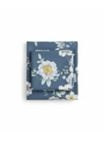 Ever Home Luxury Brushed Microfiber King Flat Sheet Set (270 x 250 CM) – Slate Blue White Peony Floral Botanical Print with 2 Pillow Covers, Silky-Soft & Breathable Bedding - Image 4