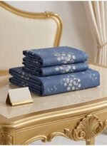 3-Piece Premium Quality 150 GSM Microfiber King Size Flat Bed Sheet Set - Dusty Blue with Delicate White Floral Vines, Includes 1 Flat Sheet (270x250 CM) & 2 Pillowcases (50x75 CM) - Image 3
