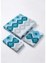 Ever Home Modern Geometric 3D Cube Pattern Blue & Teal King Flat Bed Sheet Set, Luxury 125 GSM Soft Breathable Fabric, Designer Bedding with 2 Pillowcases, 270x240 CM - Image 3