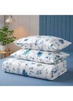 Ever Home 90 GSM Printed Microfiber Flat Bed Sheet Set - King Size (270 x 250 CM) with 1 Flat Sheet and 2 Pillow Covers (50 x 75 CM), Blue Botanical Floral Pattern, White & Blue - Image 4