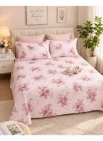 Ever Home Luxury Brushed Microfiber King Flat Sheet Set (270 x 250 CM) – Blush Pink Vintage Rose Floral Print with 2 Pillow Covers, Silky-Soft & Breathable Bedding - Image 2
