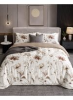 Ever Home Luxury Brushed Microfiber King Flat Sheet Set (270 x 250 CM) – Earthy Brown Peony Floral Botanical Print with 2 Matching Pillow Shams, Silky-Soft & Breathable Bedding - Image 2