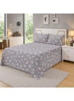 Ever Home Premium 125 GSM Ultra-Soft Flat Bed Sheet Set/Elegant Grey & Pink Blossom Floral Botanical Print/Complete 3-Piece Bedding with 2 Pillow shams/King 270x240 CM - Image 2
