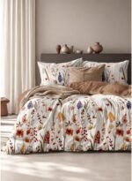 Ever Home 90 GSM Printed Microfiber Flat Bed Sheet Set - King Size (270 x 250 CM) with 1 Flat Sheet and 2 Pillow Covers (50 x 75 CM), Boho Wildflower Botanical Pattern, Multi-Color