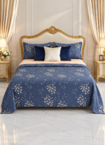 3-Piece Premium Quality 150 GSM Microfiber King Size Flat Bed Sheet Set - Dusty Blue with Delicate White Floral Vines, Includes 1 Flat Sheet (270x250 CM) & 2 Pillowcases (50x75 CM)