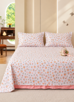 3-Piece King Size Flat Bed Sheet Set - 150 GSM Soft Microfiber Bedding with Delicate Peach Ditsy Floral Print, Includes 1 Flat Sheet (270x250 CM) & 2 Pillowcases (50x75 CM)