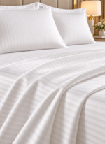 Elegant Hotel-Style King Flat Bed Sheet - Soft Fabric with 90GSM & 1cm Satin Stripes in Rich Royal White, 280x270 CM Set (White, King)