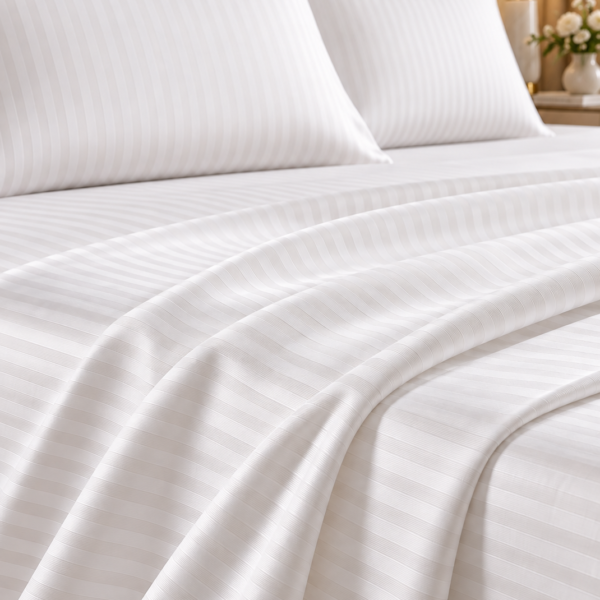 Elegant Hotel-Style King Flat Bed Sheet - Soft Fabric with 90GSM & 1cm Satin Stripes in Rich Royal White, 280x270 CM Set (White, King)