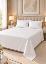 Elegant Hotel-Style King Flat Bed Sheet - Soft Fabric with 90GSM & 1cm Satin Stripes in Rich Royal White, 280x270 CM Set (White, King) - Image 2