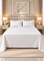 Elegant Hotel-Style King Flat Bed Sheet - Soft Fabric with 90GSM & 1cm Satin Stripes in Rich Royal White, 280x270 CM Set (White, King) - Image 3