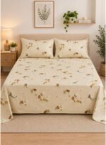 3-Piece King Size Bed Sheet Set - 150 GSM Premium Microfiber Bedding with Vintage Floral Print on Beige, Includes 1 Flat Sheet (270x250 CM) & 2 Matching Pillowcases (50x75 CM)