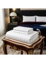 Elegant Hotel-Style King Flat Bed Sheet - Soft Fabric with 90GSM & 1cm Satin Stripes in Rich Royal White, 280x270 CM Set (White, King) - Image 5