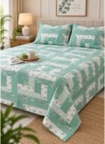 Ever Home 125 GSM Breathable Top Sheet Set/Mint Green & White Patchwork Floral Motif/Includes 2 Pillow Shams/King 270x240 CM