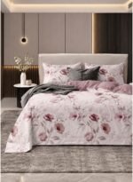 Ever Home 90 GSM Printed Microfiber Flat Bed Sheet Set - King Size (270 x 250 CM) with 1 Flat Sheet and 2 Pillow Covers (50 x 75 CM), Romantic Rose Floral Pattern, Mauve/Pink