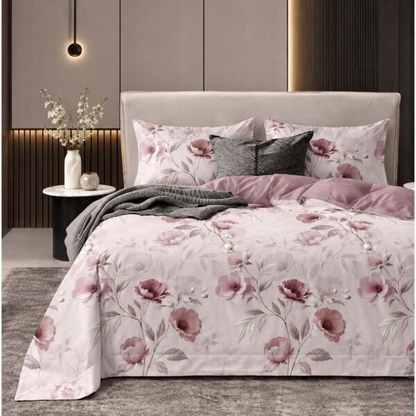 Ever Home 90 GSM Printed Microfiber Flat Bed Sheet Set - King Size (270 x 250 CM) with 1 Flat Sheet and 2 Pillow Covers (50 x 75 CM), Romantic Rose Floral Pattern, Mauve/Pink