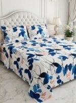 Ever Home Modern Watercolor Floral & Leaf Print Blue & Pink King Flat Bed Sheet Set, Luxury 125 GSM Soft Breathable Fabric, Designer Bedding with 2 Pillowcases, 270x240 CM