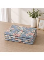 Ever Home 3-Piece Dusty Blue Vintage Rose Flat Sheet Set/Romantic English Country Garden Pink & Cream Floral Print / 125 GSM Silk-Touch Breathable Fabric/King Size 270x240 CM with 2 Pillow Cases - Image 3