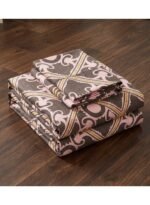 Ever Home Luxury Brushed Microfiber King Flat Bed Sheet Set (270 x 250 CM) – Taupe Brown & Pink Lattice Baroque Damask Print with 2 Pillow Covers, Silky-Soft & Breathable Bedding - Image 2