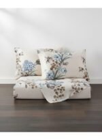 3-Piece King Size Bed Sheet Set - 150 GSM Premium Microfiber Bedding with Elegant Blue Hydrangea & Botanical Print on Cream, Includes 1 Flat Sheet (270x250 CM) & 2 Matching Pillowcases (50x75 CM) - Image 2