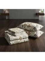 Ever Home 3-Piece Sage & Brown Botanical Flat Sheet Set/Tropical Palm & Leaf Forest Motif / 125 GSM Silk-Touch Breathable Fabric/King Size 270x240 CM with 2 Pillow Cases - Image 3
