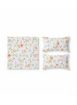 3-Piece King Size Bed Sheet Set - Premium Soft Cotton Bedding with Elegant Orange Floral Botanical Print, Includes 1 Flat Sheet & 2 Pillowcases (Cream/Orange) - Image 2