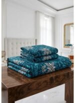 Ever Home Premium 125 GSM Ultra-Soft Flat Bed Sheet Set/Exquisite Teal Blue & White Batik Floral Art Print/Complete 3-Piece Bedding with 2 Pillow shams/King 270x240 CM - Image 3