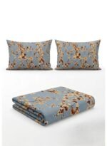 Ever Home Floral & Blossom Print Blue & Gold King Flat Bed Sheet Set, Luxury 125 GSM Soft Breathable Fabric, Nature-Inspired Designer Bedding with 2 Pillowcases, 270x240 CM - Image 3
