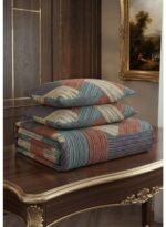 Ever Home Luxury 125 GSM Soft Breathable Flat Bed Sheet Set/Geometric Striped Patchwork Pattern in Rust, Grey & Beige/Includes 2 Matching Pillowcases/King Size 270x240 CM - Image 4