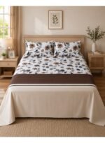 Ever Home Luxury Brushed Microfiber King Flat Sheet Set (270 x 250 CM) – White Rust Orange & Charcoal Floral Botanical Print with 2 Pillow Covers, Silky-Soft & Breathable Bedding - Image 2