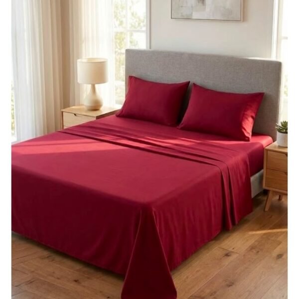 Ever Home 90 GSM Plain Microfiber Bedsheet Set - King Size (250 x 270 CM) with 2 Pillow Covers (50 x 75 CM), Ultra-Soft Hotel Quality Breathable Flat Bed Sheet, Burgundy/Red