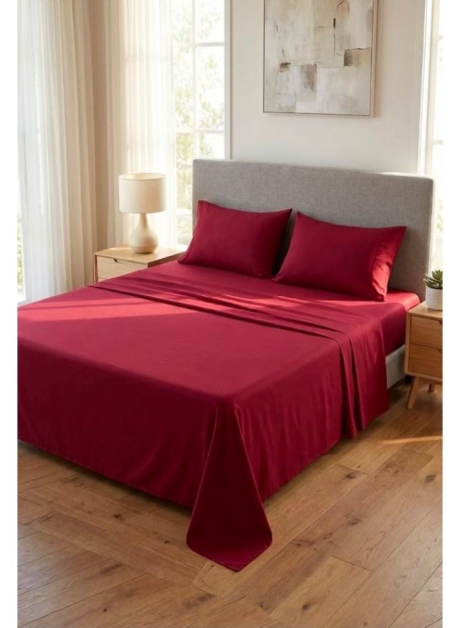 b88ad42d-de84-413d-ad15-a7a53226e920.jpeg Ever Home 90 GSM Plain Microfiber Bedsheet Set - King Size (250 x 270 CM) with 2 Pillow Covers (50 x 75 CM), Ultra-Soft Hotel Quality Breathable Flat Bed Sheet, Burgundy/Red - Image 1
