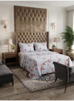 Vintage Elegance 150 GSM Microfiber King Flat Bed Sheet Set - 3-Piece Classic Floral Bedding with Red Roses on Pale Blue, Includes 1 Flat Sheet (270x250 CM) & 2 Pillowcases (50x75 CM) - Image 2