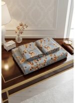 Ever Home Floral & Blossom Print Blue & Gold King Flat Bed Sheet Set, Luxury 125 GSM Soft Breathable Fabric, Nature-Inspired Designer Bedding with 2 Pillowcases, 270x240 CM - Image 4