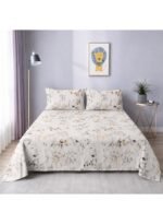 Ever Home Luxury Brushed Microfiber King Flat Sheet Set (270 x 250 CM) – Off-White Mustard Yellow Floral Botanical Print with 2 Pillow Covers, Silky-Soft & Breathable Bedding - Image 2