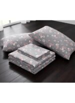 Ever Home Premium 125 GSM Ultra-Soft Flat Bed Sheet Set/Elegant Grey & Pink Blossom Floral Botanical Print/Complete 3-Piece Bedding with 2 Pillow shams/King 270x240 CM - Image 3