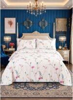 3-Piece King Size Flat Bed Sheet Set - 150 GSM Soft Microfiber Bedding with Classic Floral Print, Includes 1 Flat Sheet (270x250 CM) & 2 Pillowcases (50x75 CM)