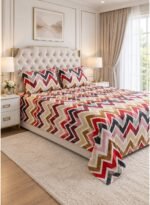 Ever Home Modern Multicolored Zig-Zag Chevron Pattern King Flat Bed Sheet Set, Luxury 125 GSM Soft Breathable Fabric, Designer Bedding with 2 Pillowcases, 270x240 CM - Image 2