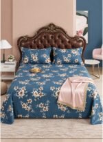 3-Piece King Size Flat Bed Sheet Set - 150 GSM Soft Microfiber Bedding with Elegant Vintage Floral Print on Deep Blue, Includes 1 Flat Sheet (270x250 CM) & 2 Pillowcases (50x75 CM)