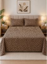 Ever Home Premium 125 GSM Ultra-Soft Flat Bed Sheet Set/Bold Animal Print Leopard Pattern in Brown & Black/Complete 3-Piece Bedding with 2 Pillow shams/King 270x240 CM