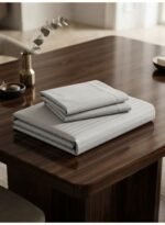 Elegant Hotel-Style King Flat Bed Sheet - Soft Fabric with 300 TC Feel & 1cm Satin Stripes in Rich Royal Grey, 280x270 CM Set (Light Gray, King) - Image 4